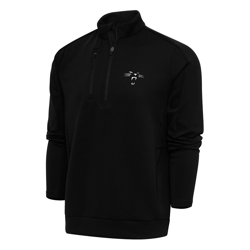 Men's Antigua Black Carolina Panthers Team Logo Throwback Generation Big & Tall Quarter-Zip Pullover Top