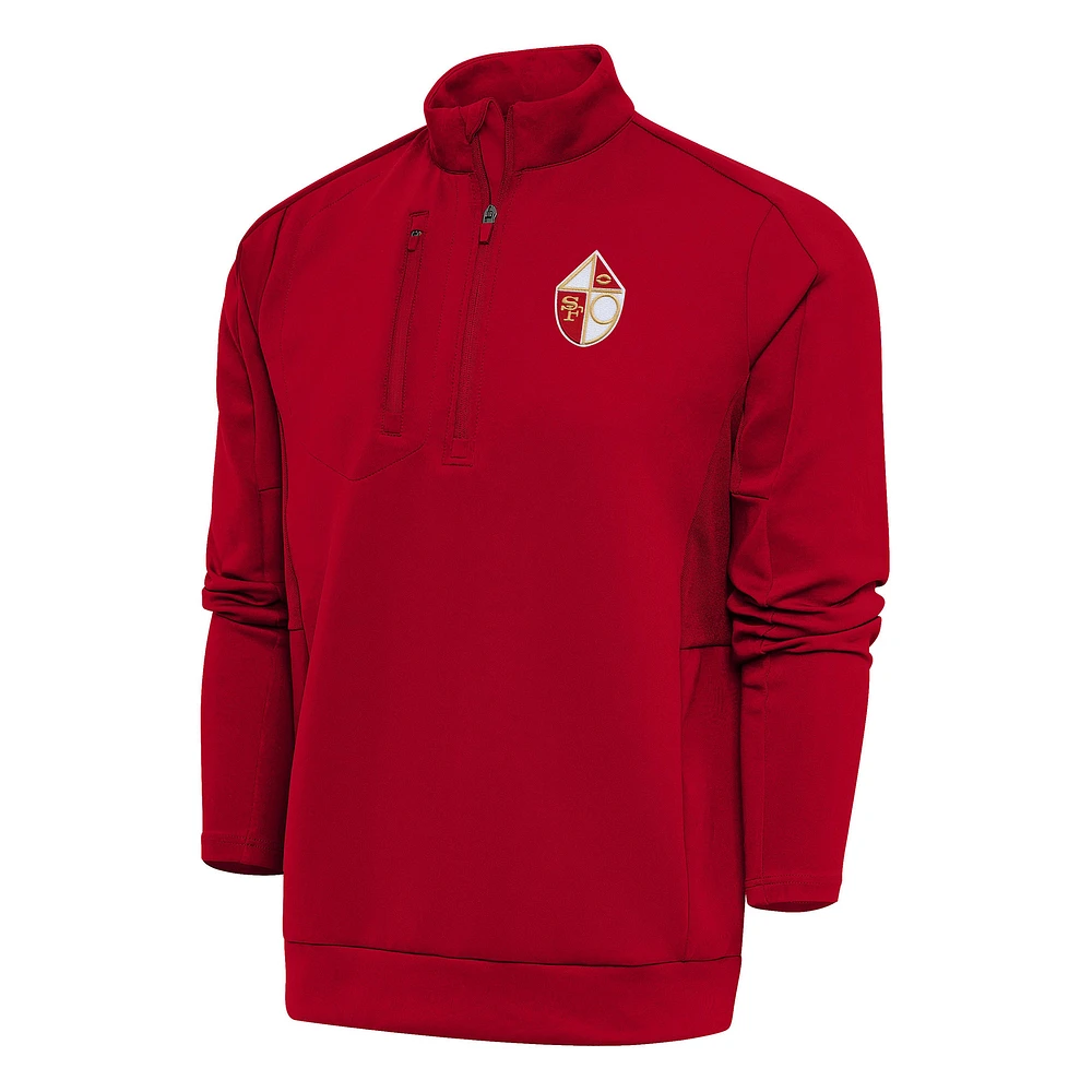 Men's Antigua Scarlet San Francisco 49ers Team Logo Throwback Generation Quarter-Zip Pullover Top