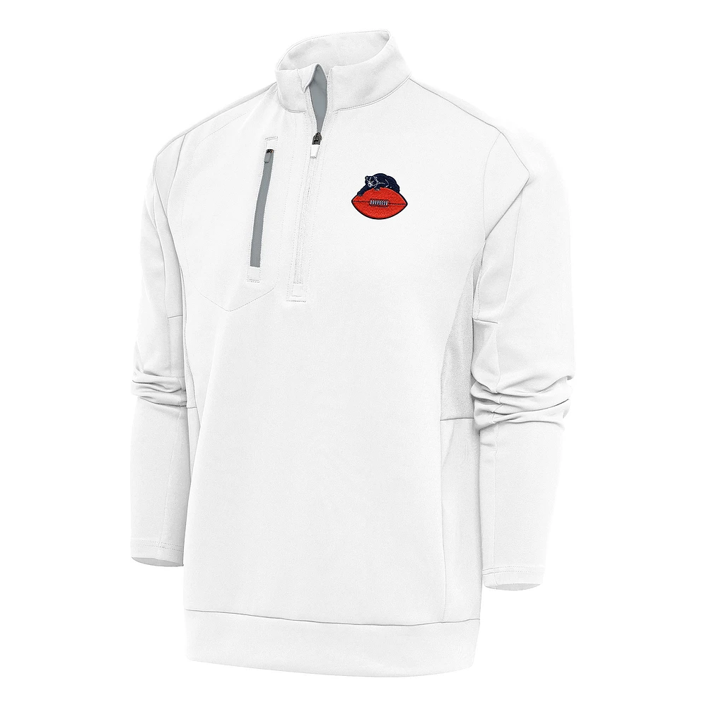 Men's Antigua White Chicago Bears Team Logo Throwback Generation Quarter-Zip Pullover Top