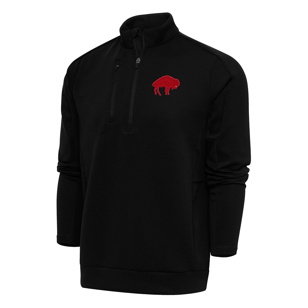 Men's Antigua Black Buffalo Bills Team Logo Throwback Generation Quarter-Zip Pullover Top