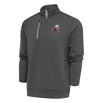 Men's Antigua Charcoal Cleveland Browns Team Logo Throwback Generation Quarter-Zip Pullover Top