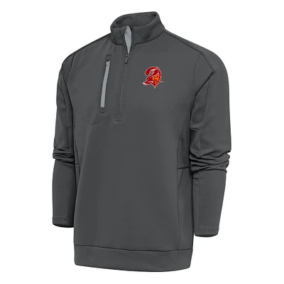 Men's Antigua Charcoal Tampa Bay Buccaneers Team Logo Throwback Generation Quarter-Zip Pullover Top