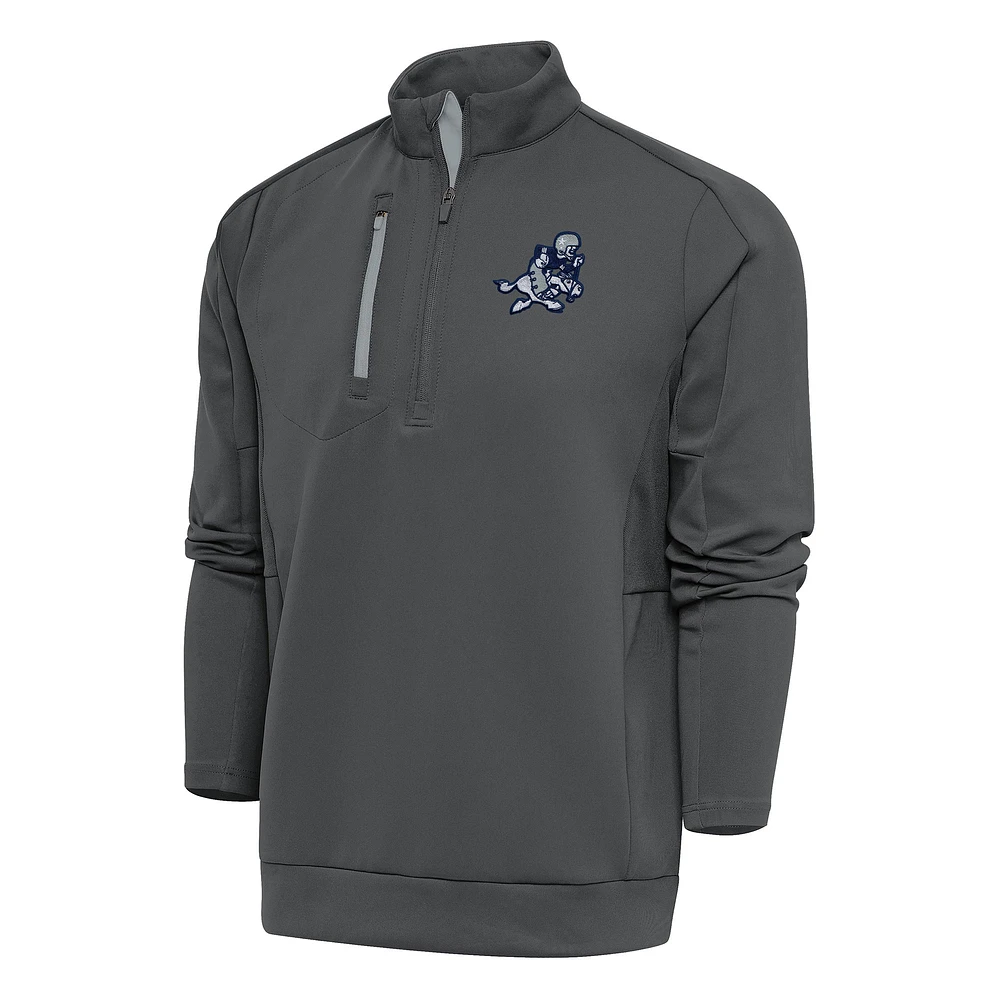 Men's Antigua Charcoal Dallas Cowboys Team Logo Throwback Generation Quarter-Zip Pullover Top