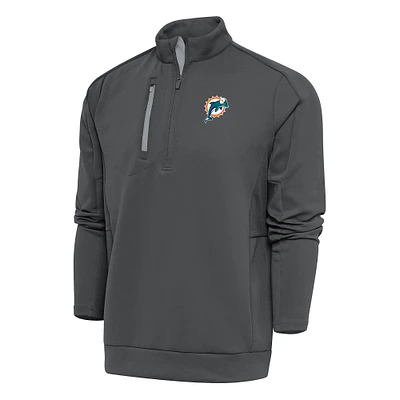 Men's Antigua Charcoal Miami Dolphins Team Logo Throwback Generation Quarter-Zip Pullover Top