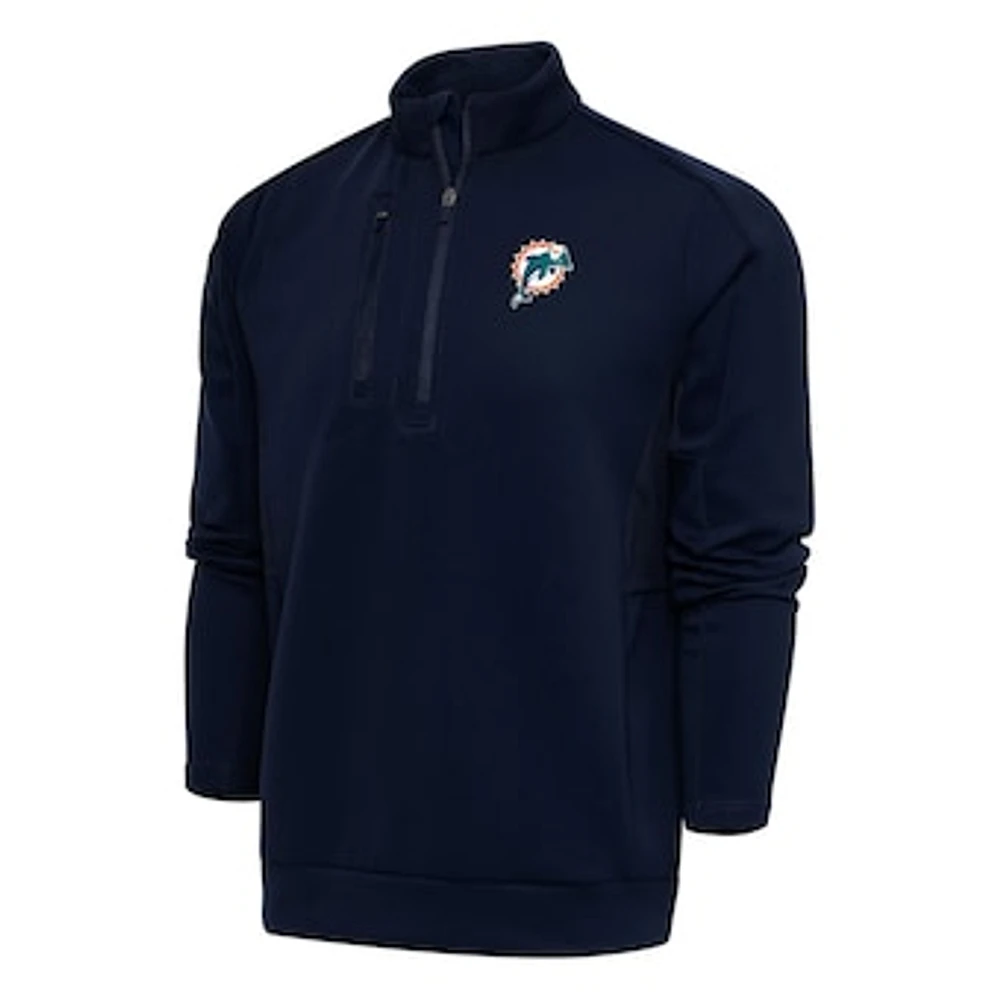 Men's Antigua Navy Miami Dolphins Team Logo Throwback Generation Quarter-Zip Pullover Top