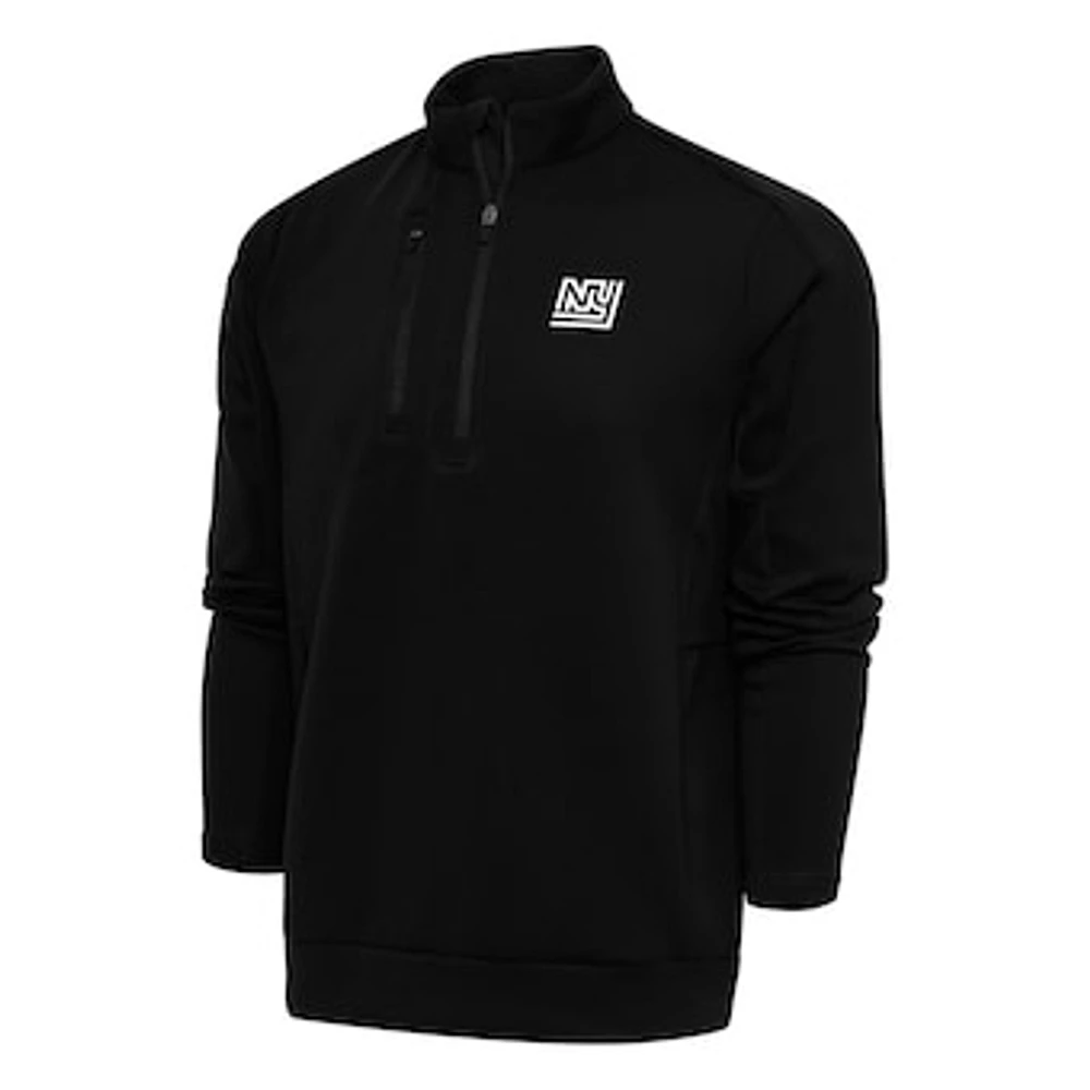 Men's Antigua Black New York Giants Team Logo Throwback Generation Quarter-Zip Pullover Top