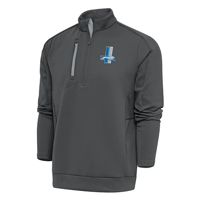 Men's Antigua Charcoal Detroit Lions Team Logo Throwback Generation Quarter-Zip Pullover Top
