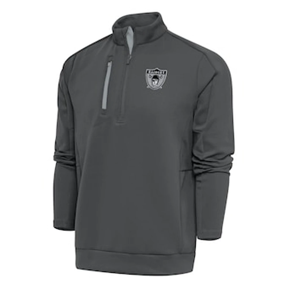 Men's Antigua Charcoal Las Vegas Raiders Team Logo Throwback Generation Quarter-Zip Pullover Top