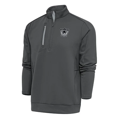 Men's Antigua Charcoal Las Vegas Raiders Team Logo Throwback Generation Quarter-Zip Pullover Top