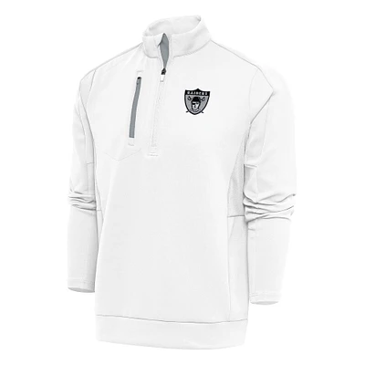 Men's Antigua White Las Vegas Raiders Team Logo Throwback Generation Quarter-Zip Pullover Top