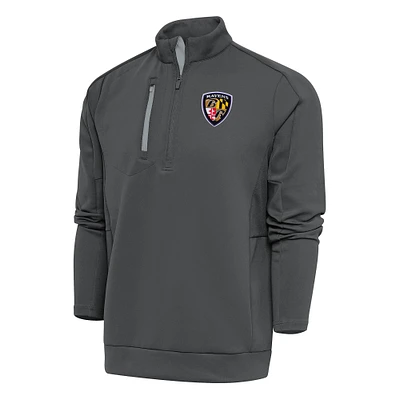 Men's Antigua Charcoal Baltimore Ravens Team Logo Throwback Generation Quarter-Zip Pullover Top