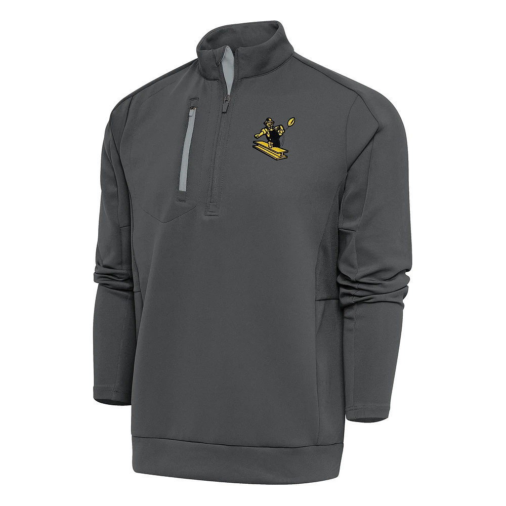 Men's Antigua Charcoal Pittsburgh Steelers Team Logo Throwback Generation Quarter-Zip Pullover Top
