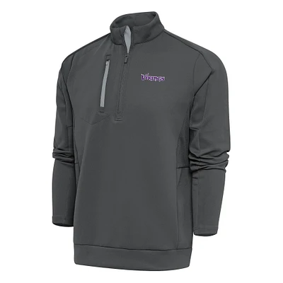 Men's Antigua Charcoal Minnesota Vikings Team Logo Throwback Generation Quarter-Zip Pullover Top