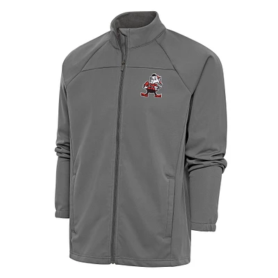 Men's Antigua Steel Cleveland Browns Team Logo Throwback Links Full-Zip Golf Jacket