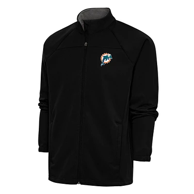 Men's Antigua Black Miami Dolphins Team Logo Throwback Links Full-Zip Golf Jacket