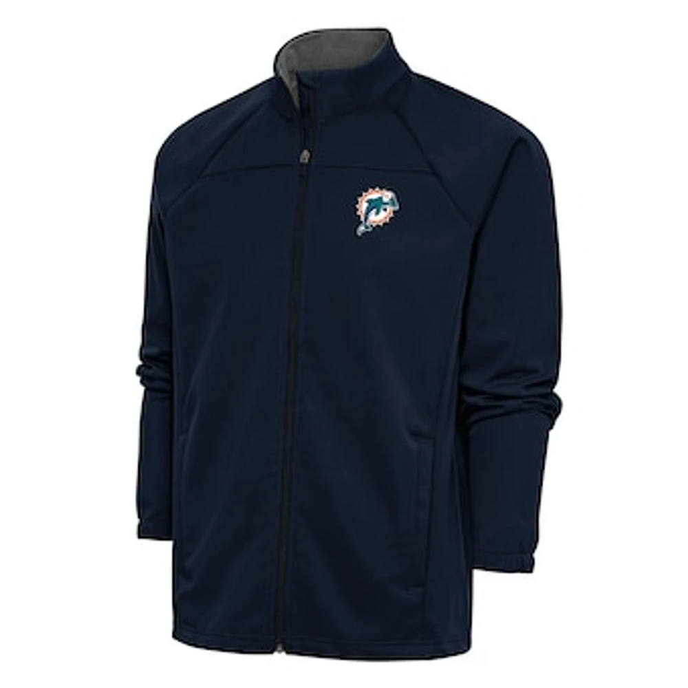 Men's Antigua Navy Miami Dolphins Team Logo Throwback Links Full-Zip Golf Jacket
