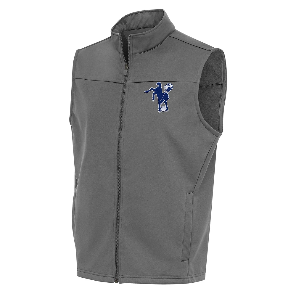 Men's Antigua Steel Indianapolis Colts Team Logo Throwback Links Golf Full-Zip Vest