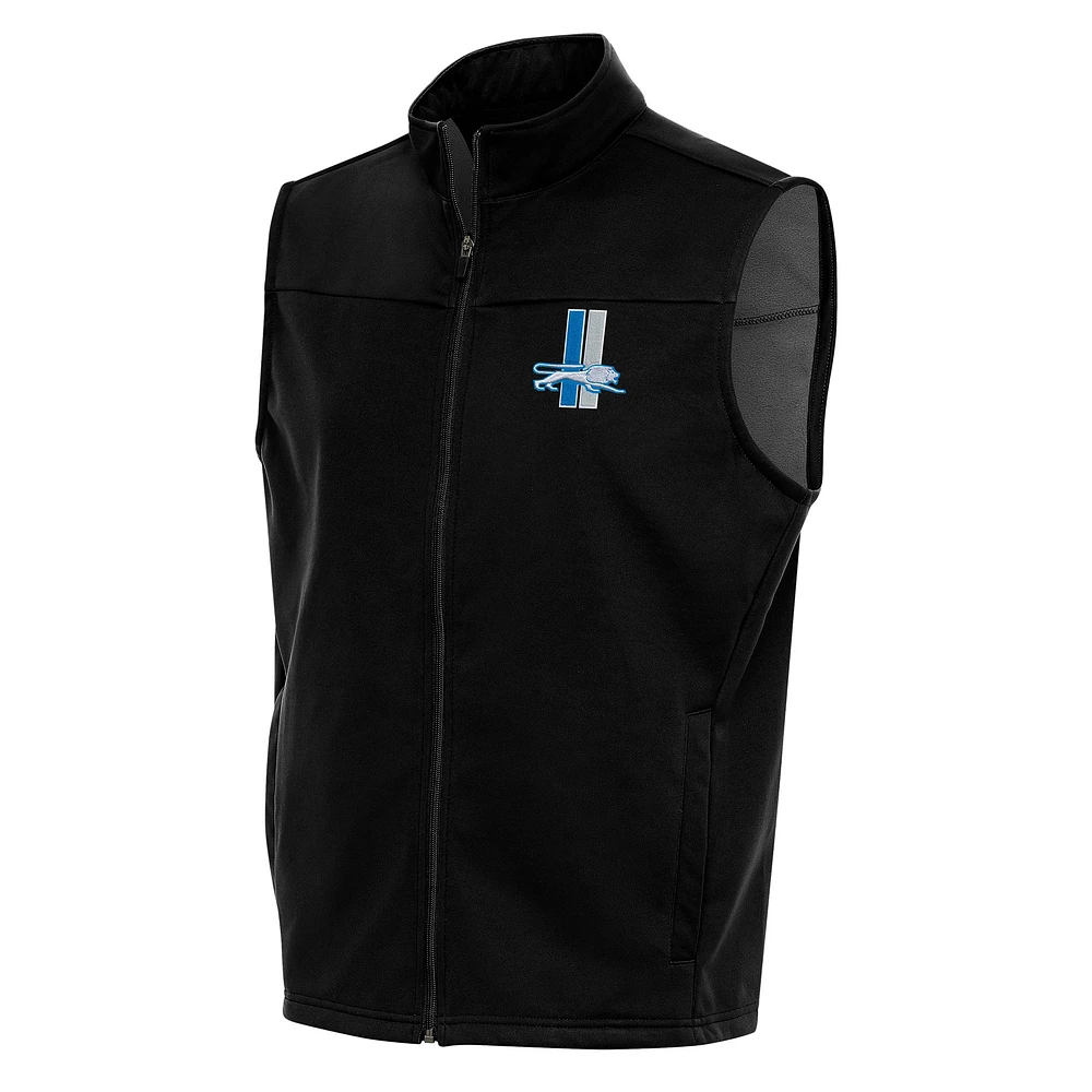 Men's Antigua Black Detroit Lions Team Logo Throwback Links Golf Full-Zip Vest