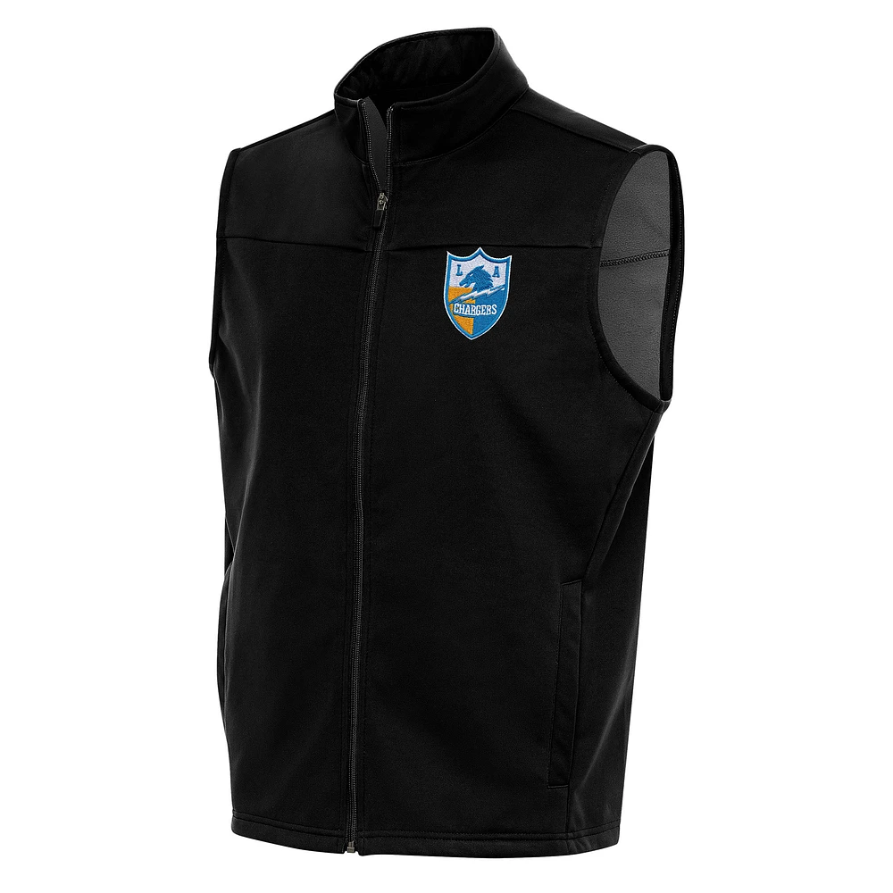 Men's Antigua Black Los Angeles Chargers Team Logo Throwback Links Golf Full-Zip Vest