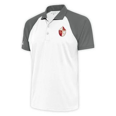 Men's Antigua White/Steel San Francisco 49ers Team Logo Throwback Nova Polo