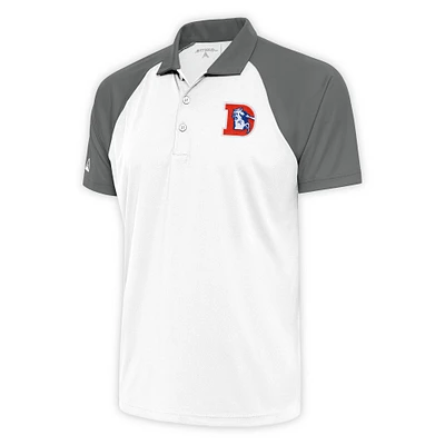 Men's Antigua White/Steel Denver Broncos Team Logo Throwback Nova Polo