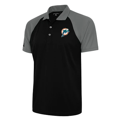 Men's Antigua Black/Steel Miami Dolphins Team Logo Throwback Nova Polo
