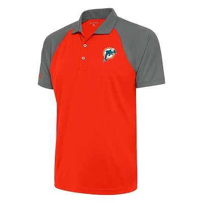 Men's Antigua Orange/Steel Miami Dolphins Team Logo Throwback Nova Polo