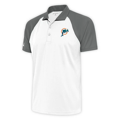 Men's Antigua White/Steel Miami Dolphins Team Logo Throwback Nova Polo