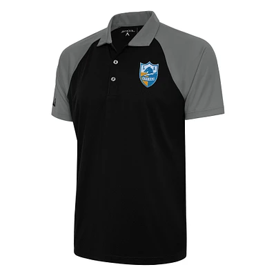 Men's Antigua Black/Steel Los Angeles Chargers Team Logo Throwback Nova Polo