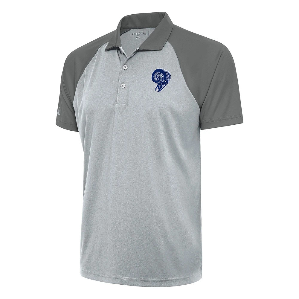 Men's Antigua Silver/Steel Los Angeles Rams Team Logo Throwback Nova Polo