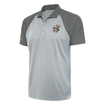 Men's Antigua Silver/Steel New Orleans Saints Team Logo Throwback Nova Polo