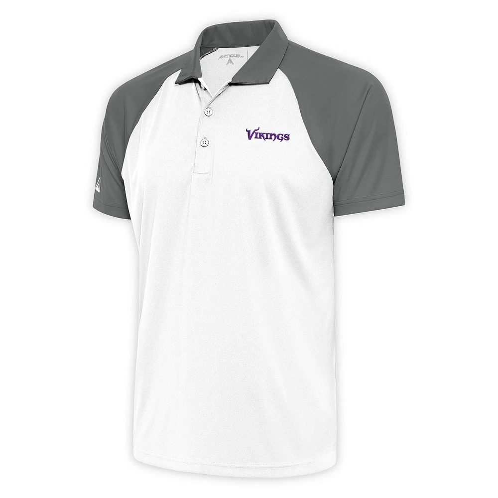 Men's Antigua White/Steel Minnesota Vikings Team Logo Throwback Nova Polo