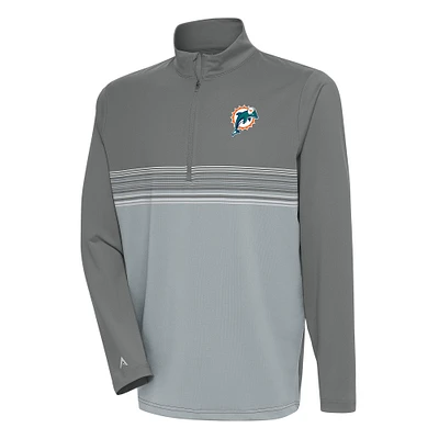 Men's Antigua Steel Miami Dolphins Team Logo Throwback Pace Quarter-Zip Pullover Top