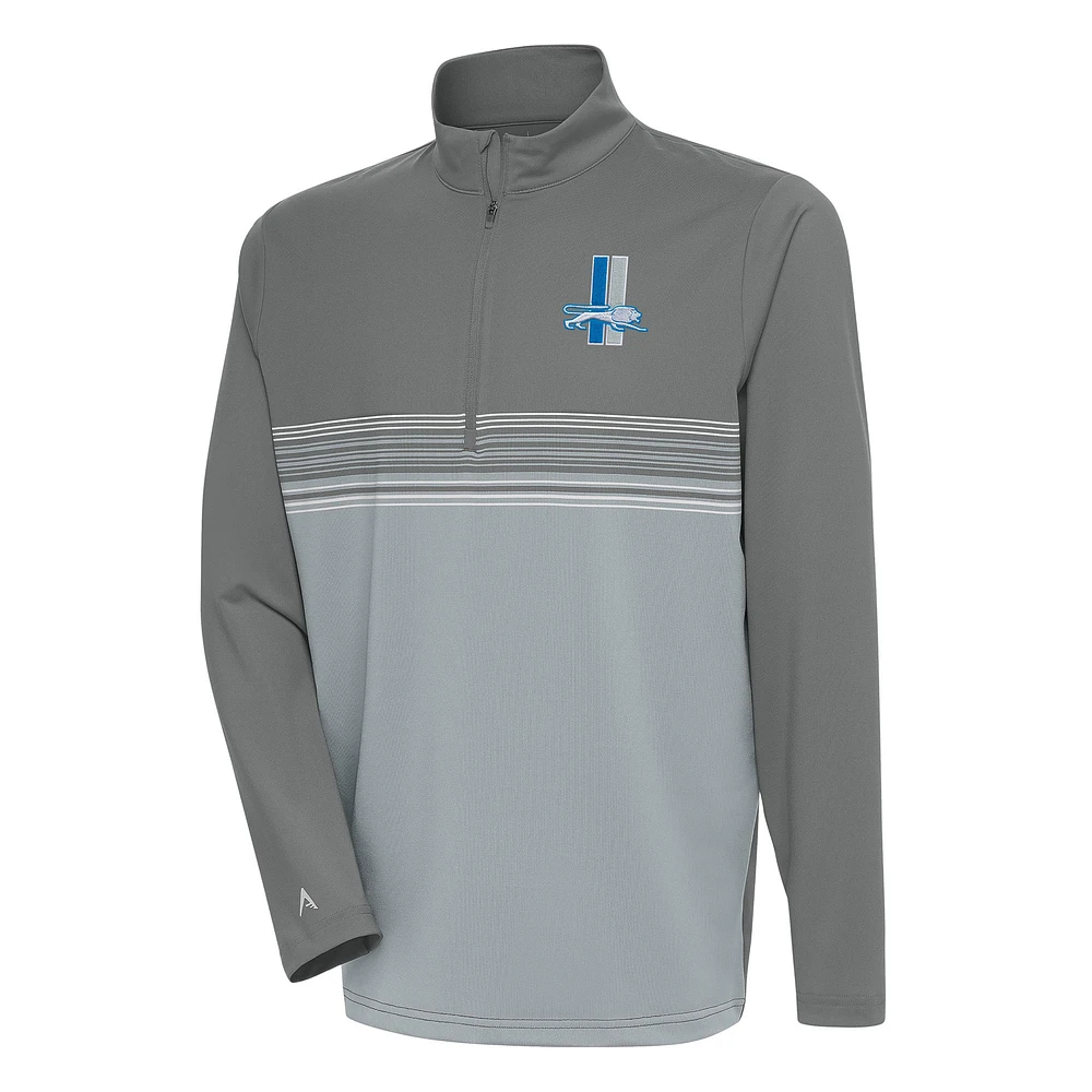 Men's Antigua Steel Detroit Lions Team Logo Throwback Pace Quarter-Zip Pullover Top
