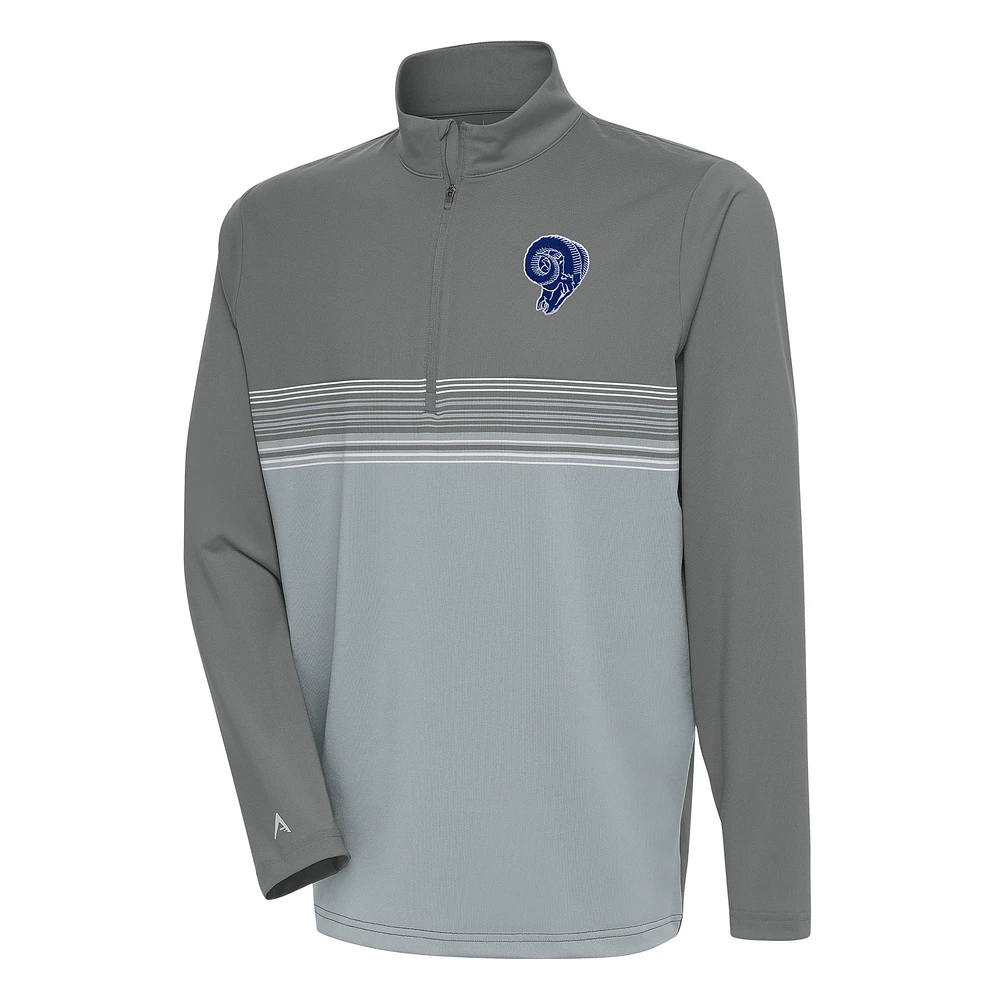 Men's Antigua Steel Los Angeles Rams Team Logo Throwback Pace Quarter-Zip Pullover Top