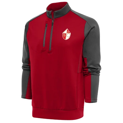 Men's Antigua Scarlet San Francisco 49ers Team Logo Throwback Team Quarter-Zip Pullover Top