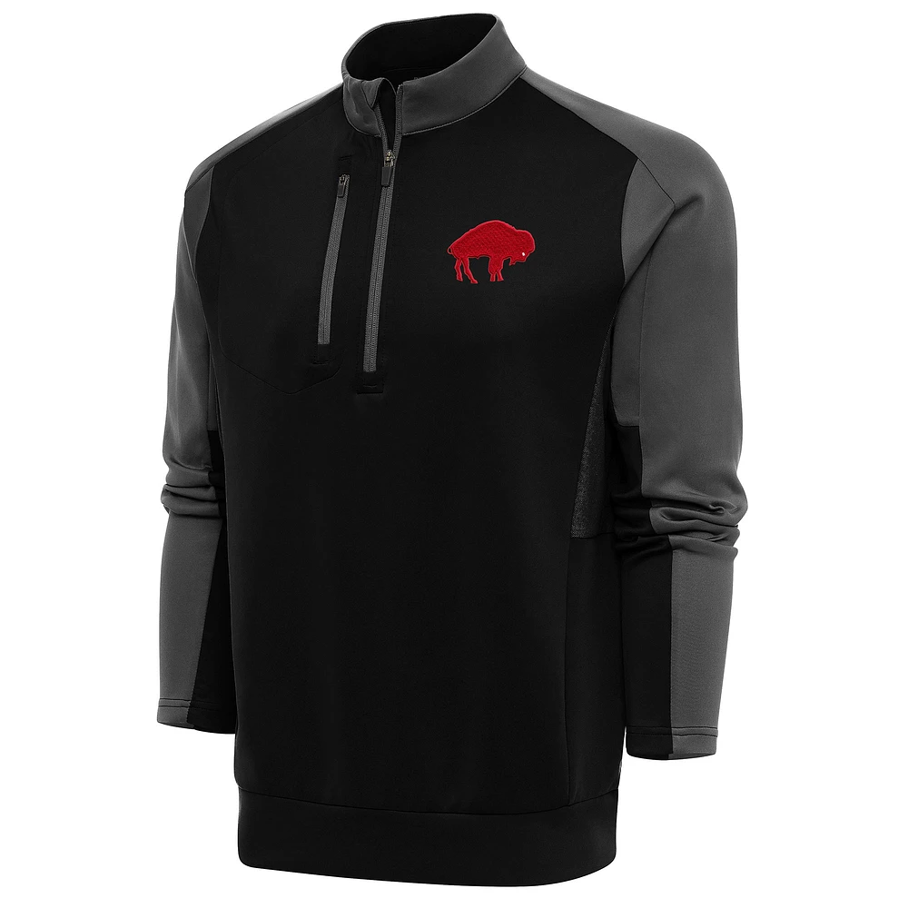 Men's Antigua Black/Charcoal Buffalo Bills Team Logo Throwback Team Quarter-Zip Pullover Top