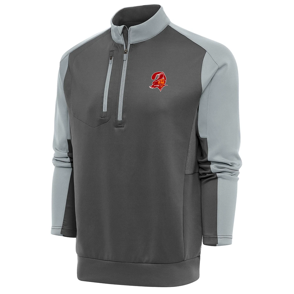Men's Antigua Charcoal/Silver Tampa Bay Buccaneers Team Logo Throwback Team Quarter-Zip Pullover Top