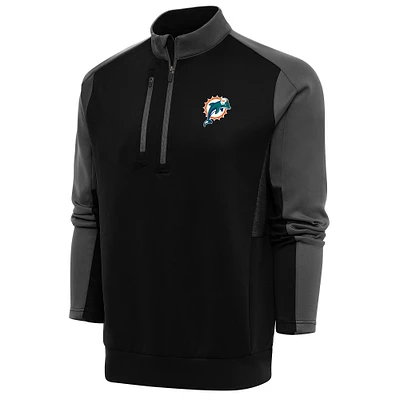 Men's Antigua Black/Charcoal Miami Dolphins Team Logo Throwback Team Quarter-Zip Pullover Top