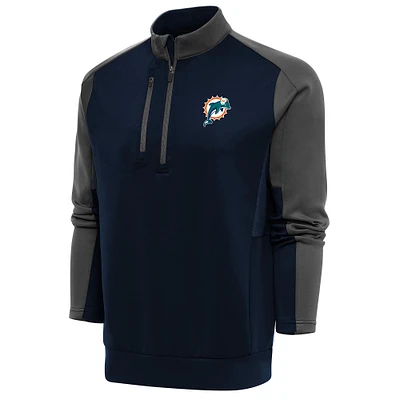 Men's Antigua Navy/Charcoal Miami Dolphins Team Logo Throwback Quarter-Zip Pullover Top