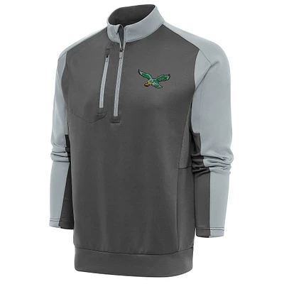 Men's Antigua Charcoal/Silver Philadelphia Eagles Team Logo Throwback Team Quarter-Zip Pullover Top