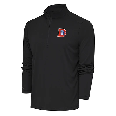 Men's Antigua Charcoal Denver Broncos Team Logo Throwback Tribute Quarter-Zip Pullover Top