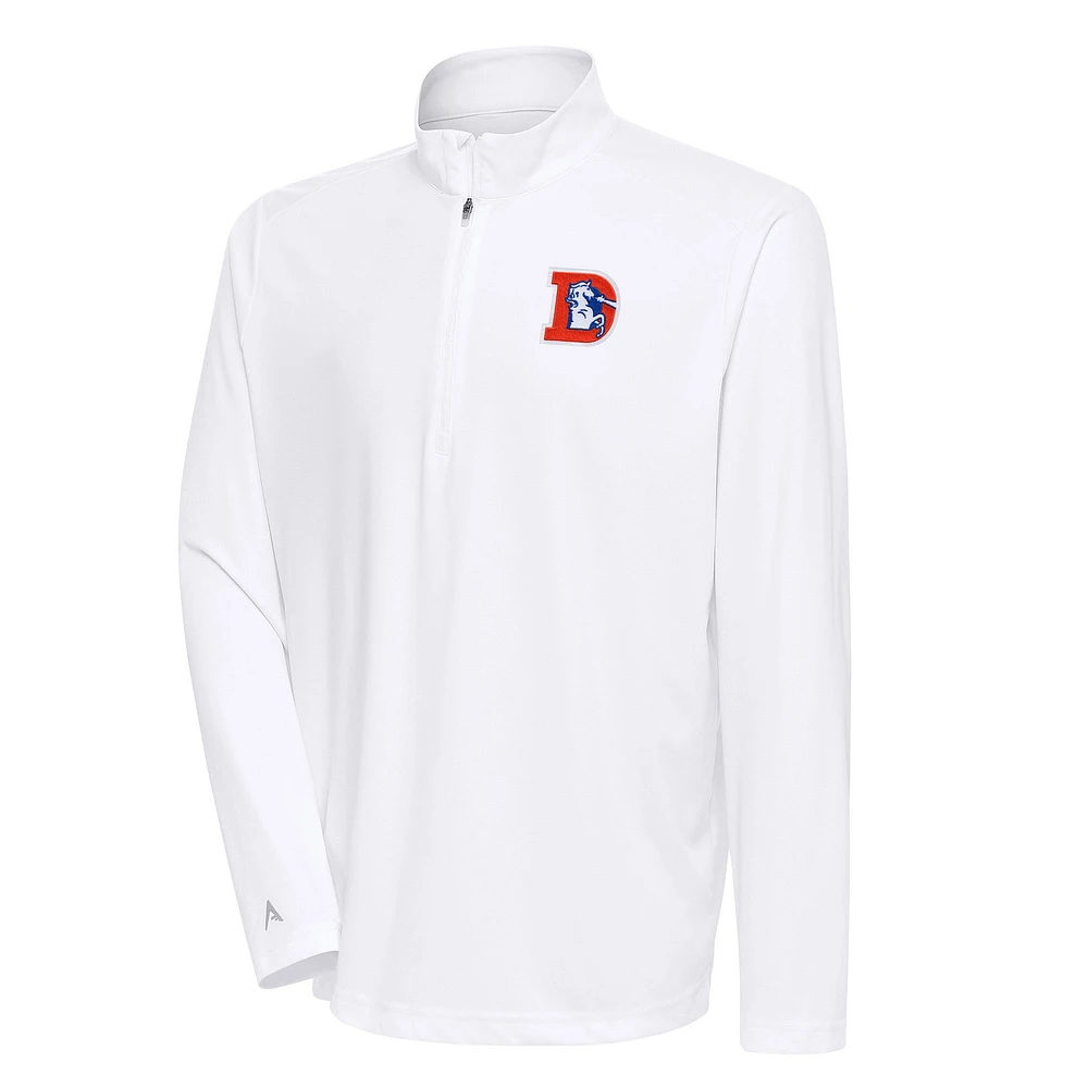 Men's Antigua Denver Broncos Team Logo Throwback Tribute Quarter-Zip Pullover Top