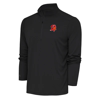 Men's Antigua Charcoal Tampa Bay Buccaneers Team Logo Throwback Tribute Quarter-Zip Pullover Top