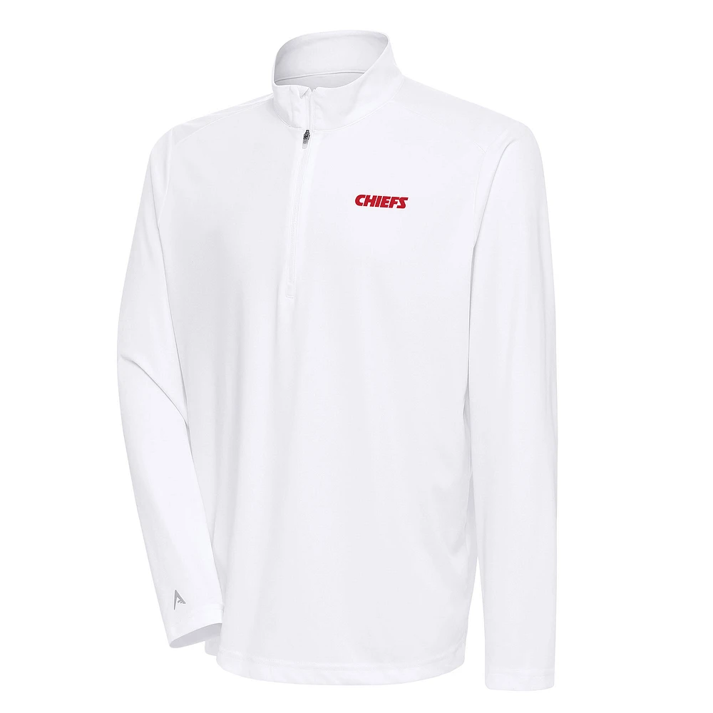 Men's Antigua White Kansas City Chiefs Team Logo Throwback Tribute Quarter-Zip Pullover Top