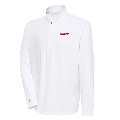 Men's Antigua White Kansas City Chiefs Team Logo Throwback Tribute Quarter-Zip Pullover Top