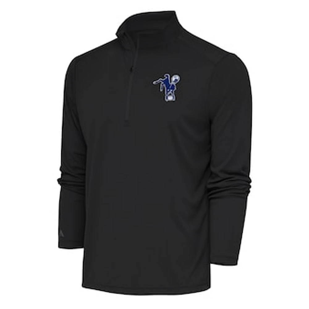 Men's Antigua Charcoal Indianapolis Colts Team Logo Throwback Tribute Quarter-Zip Pullover Top