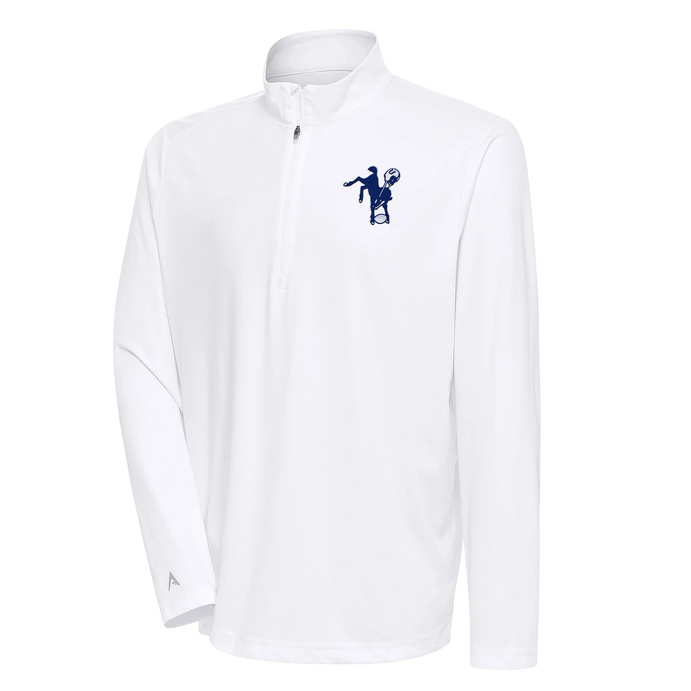Men's Antigua White Indianapolis Colts Team Logo Throwback Tribute Quarter-Zip Pullover Top