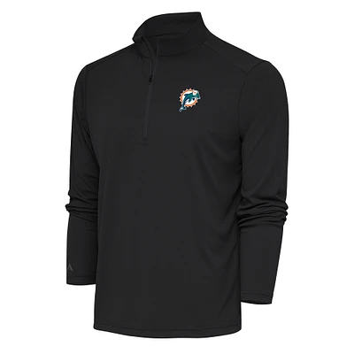 Men's Antigua Charcoal Miami Dolphins Team Logo Throwback Tribute Quarter-Zip Pullover Top