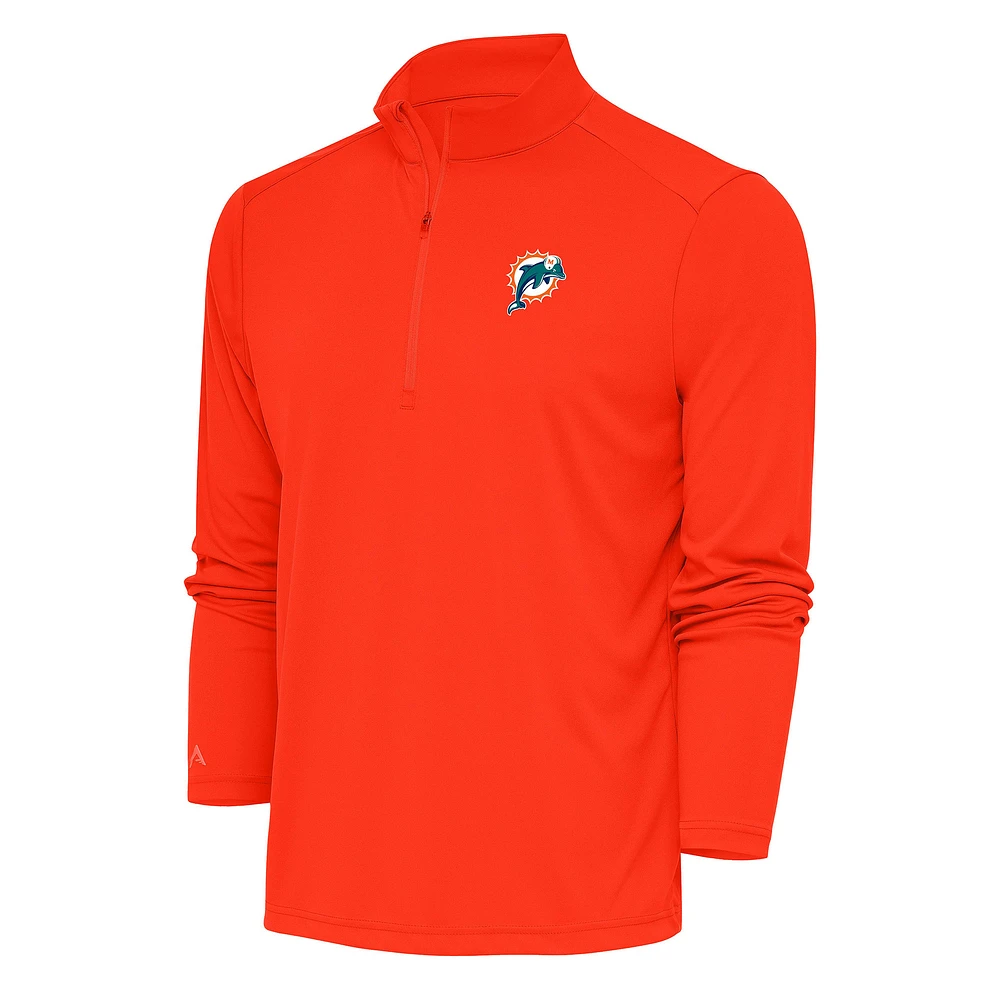 Men's Antigua Orange Miami Dolphins Team Logo Throwback Tribute Quarter-Zip Pullover Top
